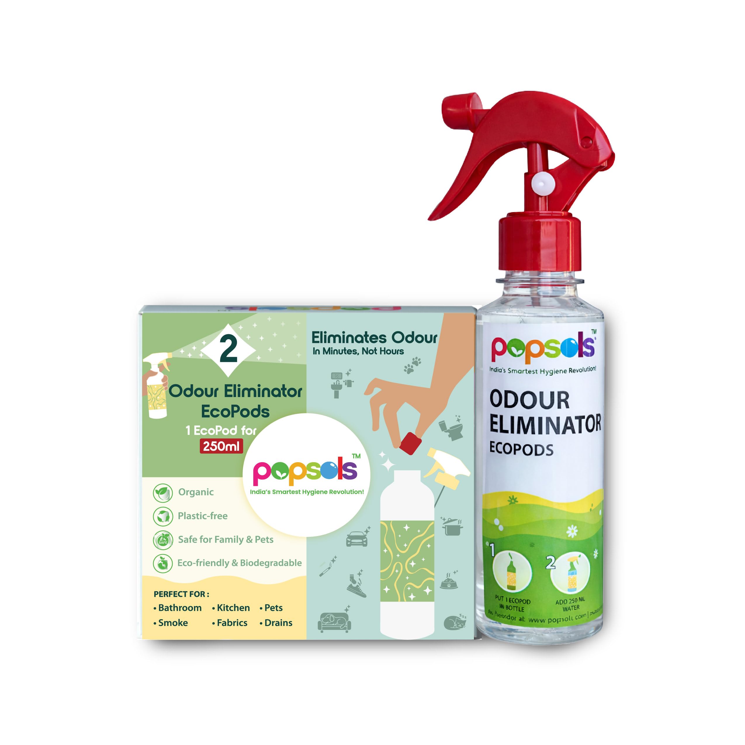Odour Eliminator Spray - 2 Pods | Water-Based, Non-Toxic & Non-Fragrant | Pet-Safe, Eco-Friendly Formula | Gentle on Fabrics & Surfaces - (With Free Bottle) - (1 Pod makes 250ml)-image-34