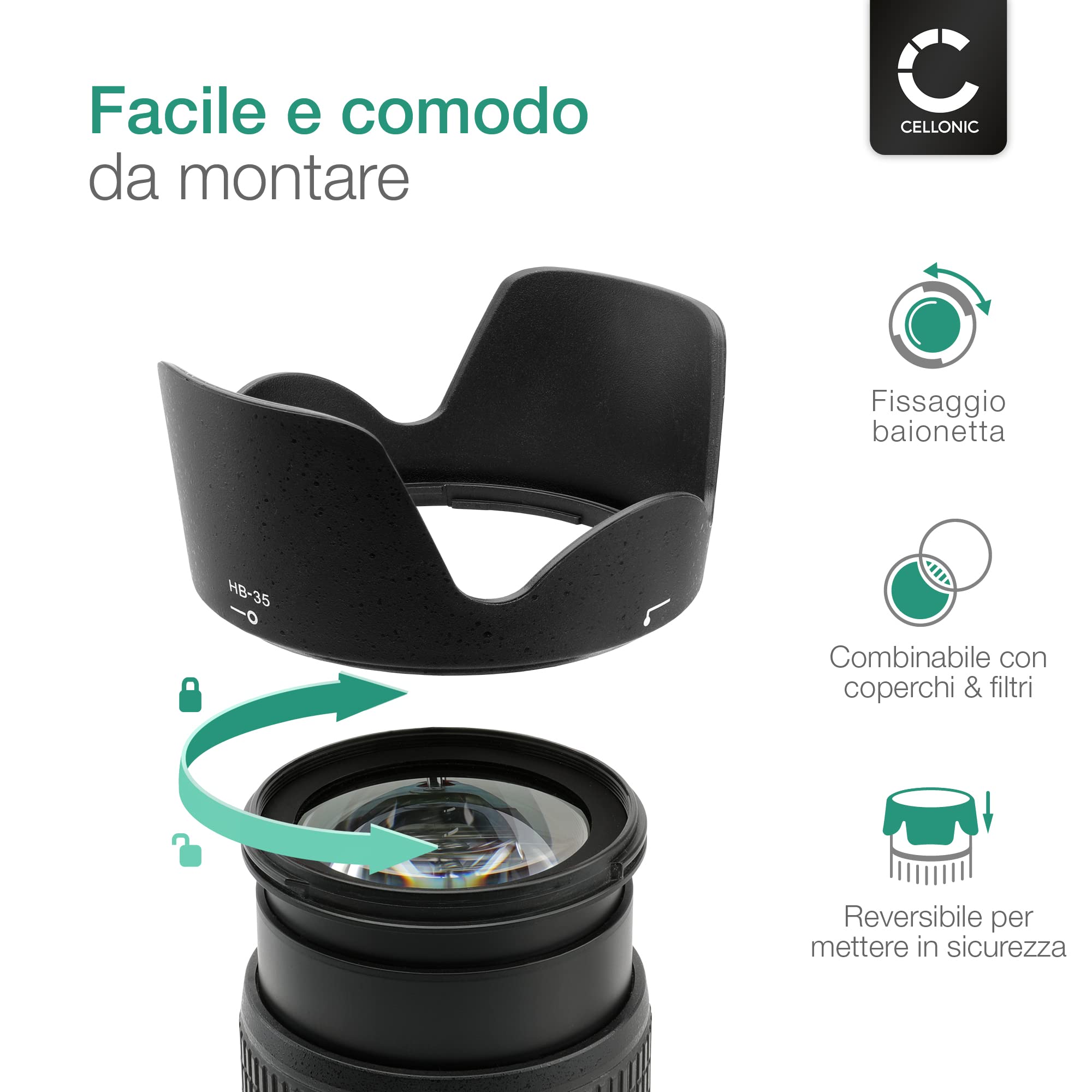 CELLONIC Paraluce Compatibile con Nikon AF-S DX Nikkor 18-200 mm f/3.5-5.6G ED VR II, AF-S DX baionetta HB-35 Lens Hood in Materiale Sintetico Protegge l'obiettivo e la Lente da Urti e Graffi