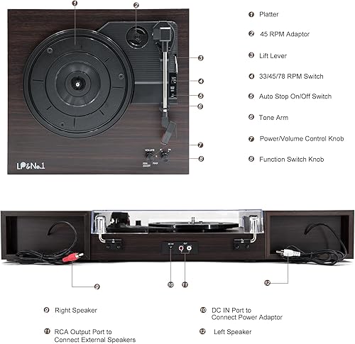 Vista 62 de Reproductor de discos de vinilo, tocadiscos para vinilo con altavoces externos, perla negra Negro (Black Pearl)