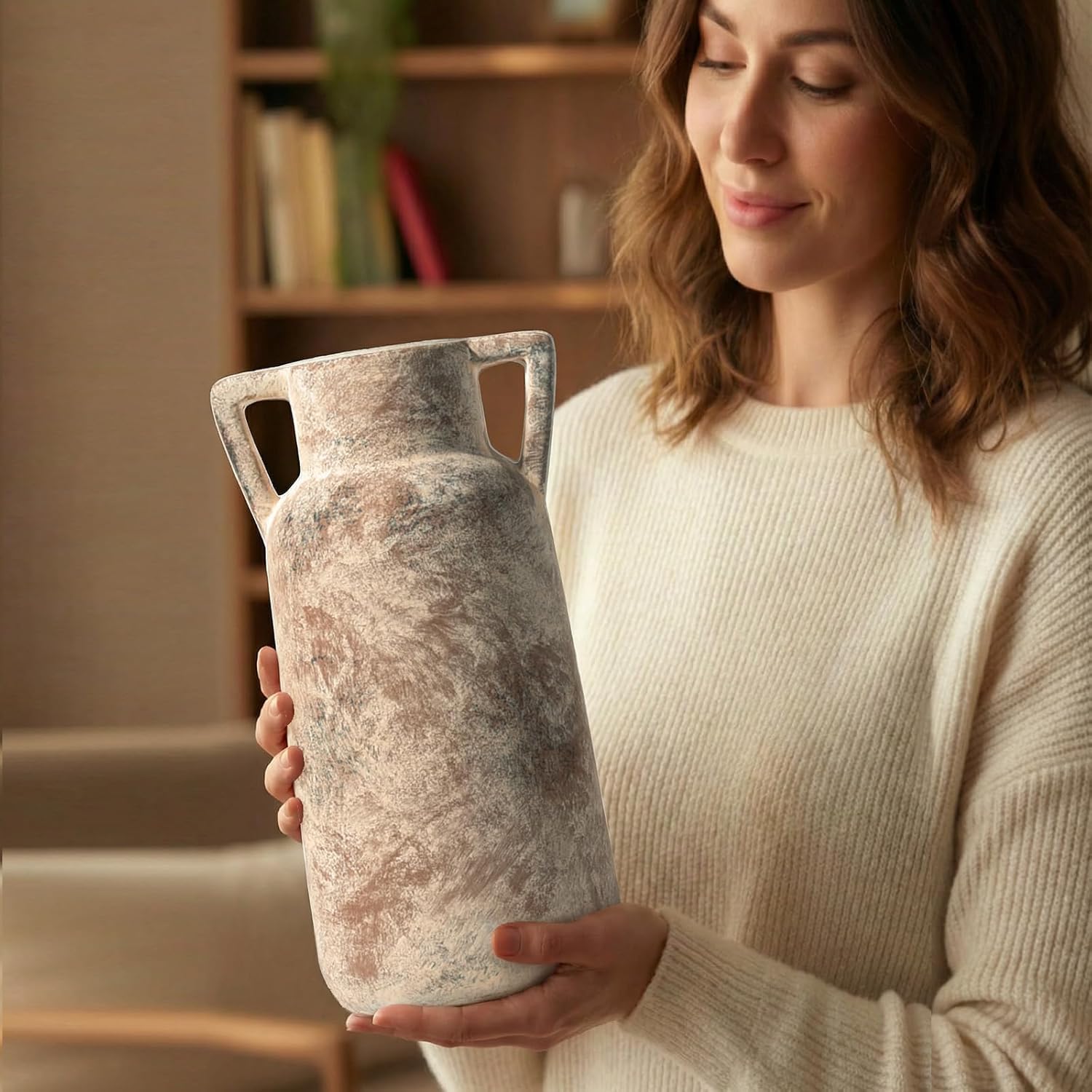 MILÖNGA Ceramic Vase Raw Terracotta Vase for Centerpieces,Modern Farmhouse Rustic Vintage Flower Vase for Pottery Barn Home Decor,Living Room,Kitchen Bedroom (Brown, 10.3 Inches)