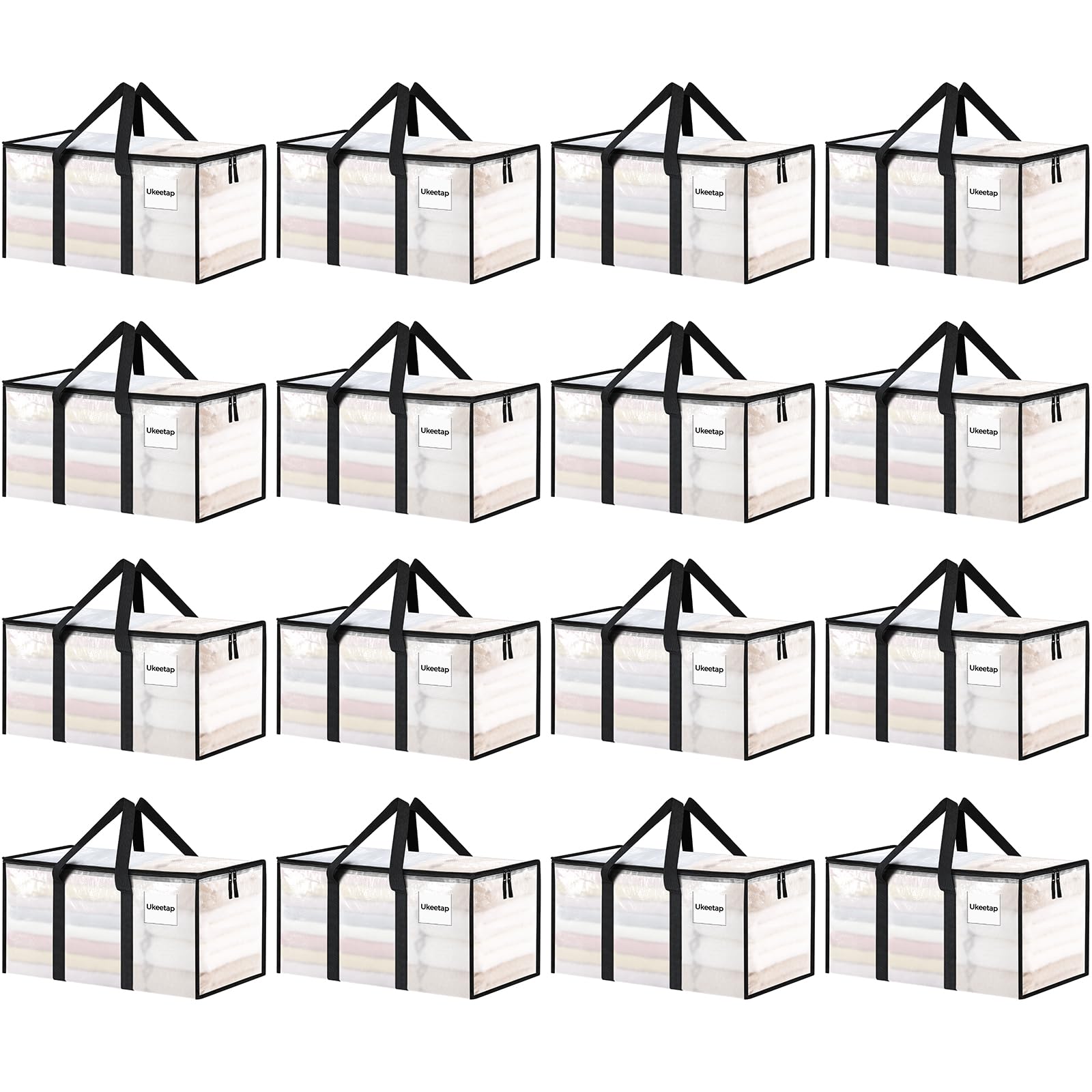 Photo 1 of 16 Pack Extra Large Clothes Storage Bins with Lids, Storage Bags with Reinforced Handles & Heavy-Duty Zippers, Moving Bags, Moving Boxes Totes for Clothes Packing, Dorms, College Supplies, Clear