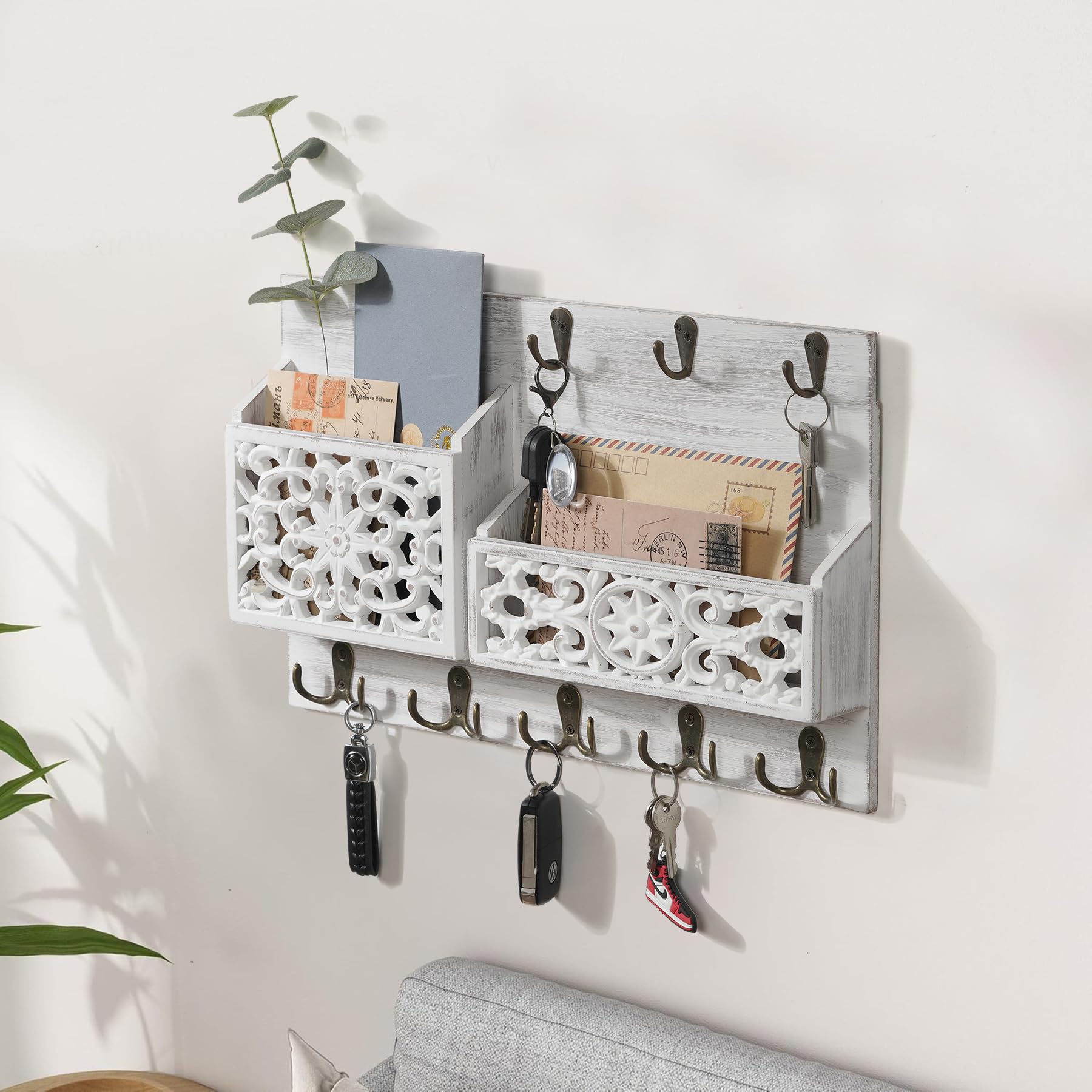 Ornate Key Racks Wooden Wall Key Holder QILICHZ Wooden Key Holder For Wall - 6 Hooks ...