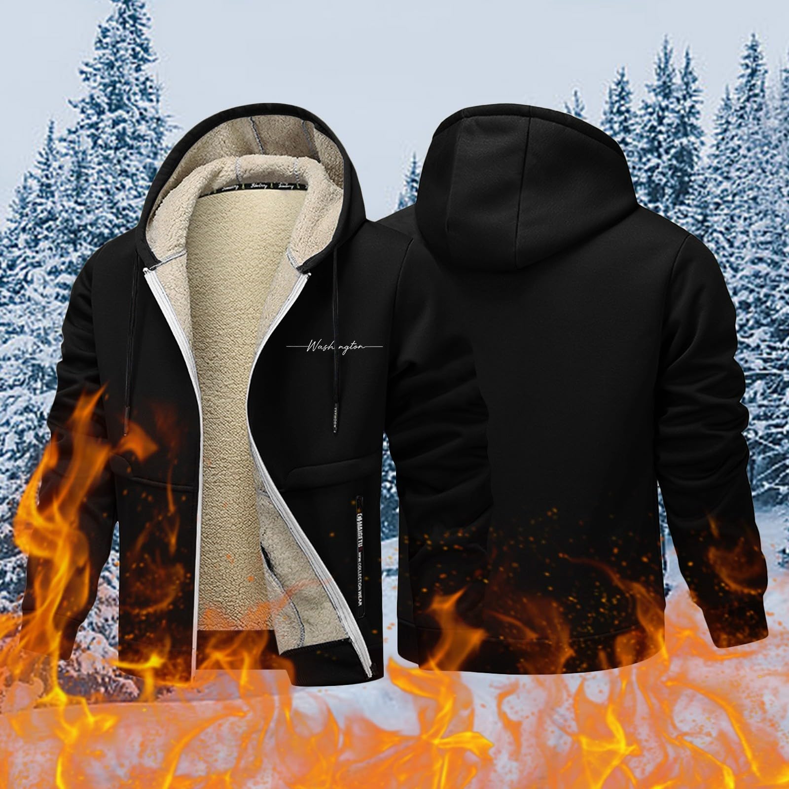 Genérico Sudaderas Hombres con Capucha Forro Polar, Chaqueta Térmica Hombre Manga Larga con Cremallera Chaqueta Forro Polar Cálido Color Liso Abrigos Casual Giacche con Cappuccio para Ocio Diario