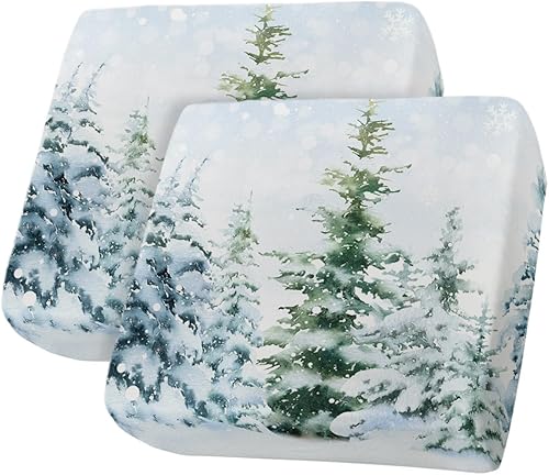 Christmas Tree Couch Cushion Covers, Stretch Sofa Cover with Elastic Bottom, Green Blue Xmas Tree Winter Snowflake Sofa Slipcovers Protector