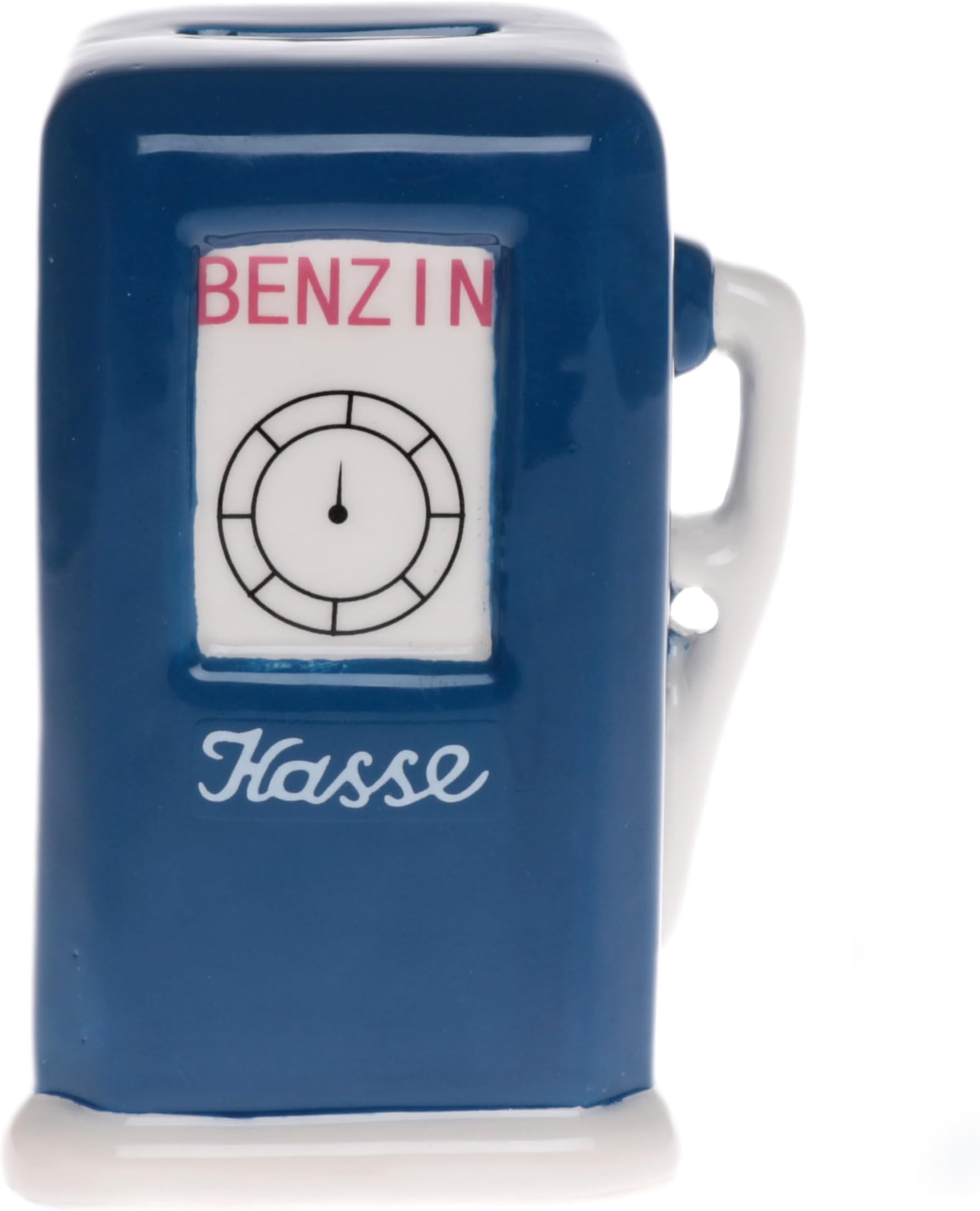 Beautiful money box "Benzinkasse" made of ceramic with lock in blue, approx. 15 cm