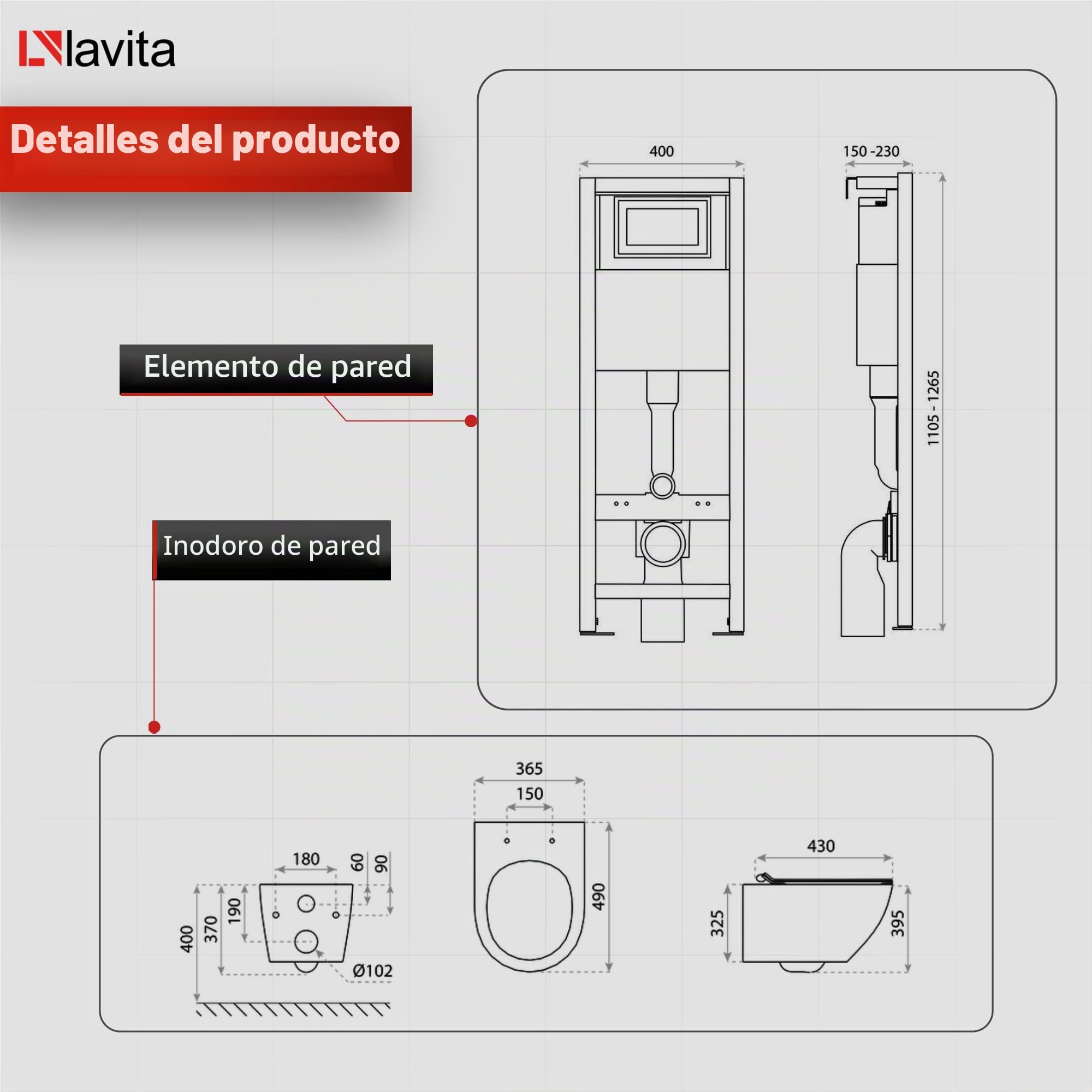 Lavita LAV 101 Elemento de pared para inodoro 40 cm + inodoro SOFI SLIM CHECKED dorado sin borde + placa de control LAV 200.4.5 oro | juego completo | cisterna empotrada
