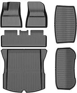 Tesla Model 3 Highland Floor Mats Custom Fit All Weather TPE Cargo Liner Cargo Trunk Accessories,Compatible 2025 2024 Tesla Model 3 (2025 2024 Model 3 Full Floor Mat Kit Set of 6