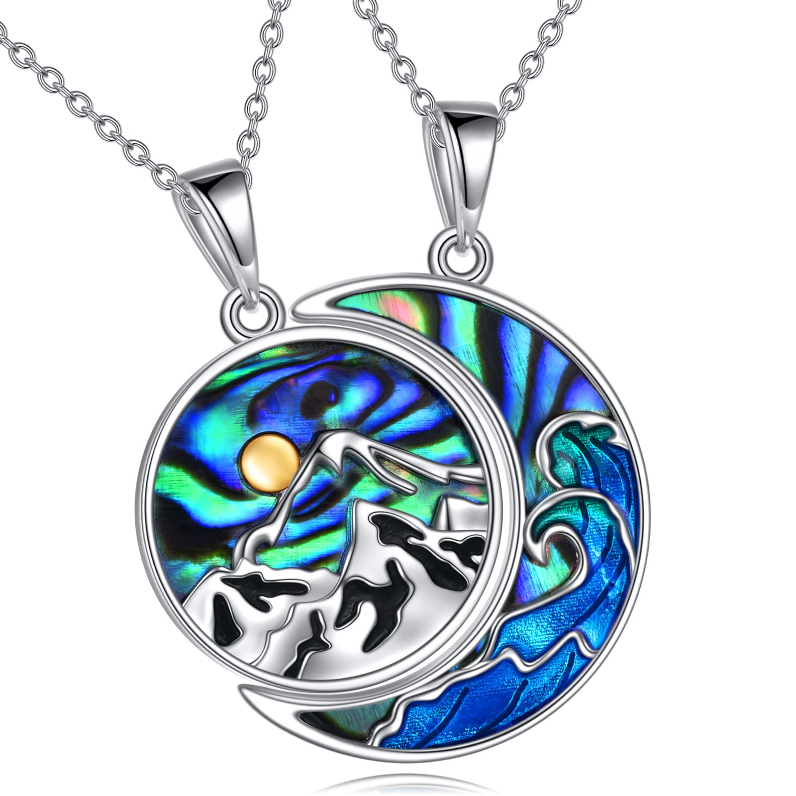 ONEFINITY Berg Ozean Welle Paar Halskette Sterling Silber sein und ihr Matching Halskette Paare Schmuck Geschenke für Frauen Männer Paare Freund Boyfriend