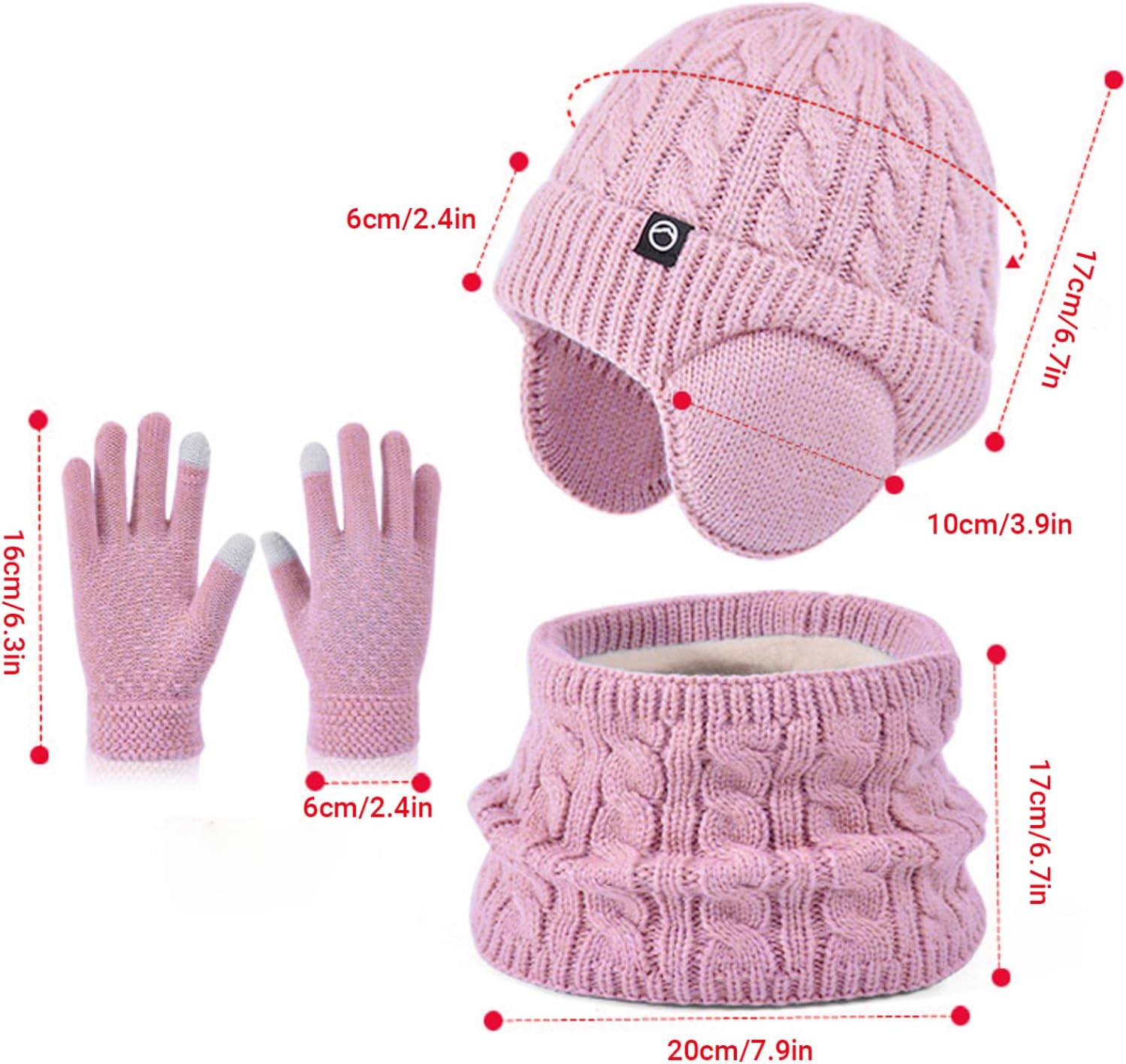 Kids Winter Hats and Gloves Sets, Fleece Lined Lock-In Warmth Hat Gloves Scarf Set Kids with Earmuffs Soft Comfort Knit for Girls Boys 4-10 Years, Style-1