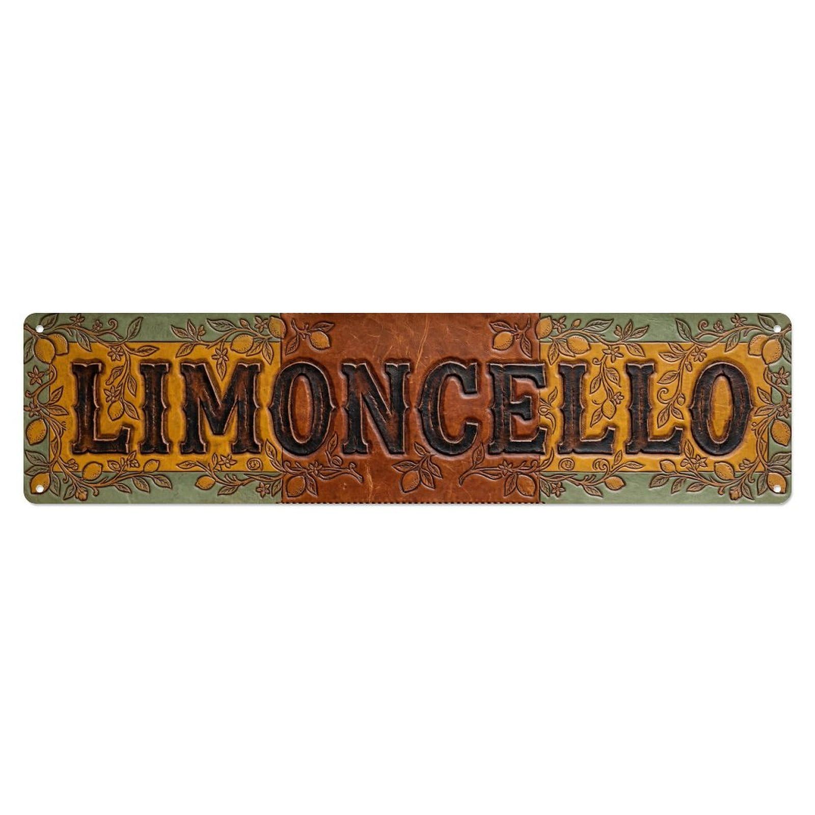 Vintage Limoncello Layout Leather Citrus Metal Tin Sign Plaque Wall Decor for Cafe, Club, Garden Metal Poster 4x16Inch
