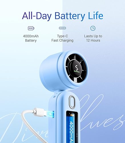 Miniatura 4 de iTurbo - Ventilador turbo de mano, mini ventiladores de mano portátiles plegables, batería recargable, pantalla LED de alta velocidad de 5