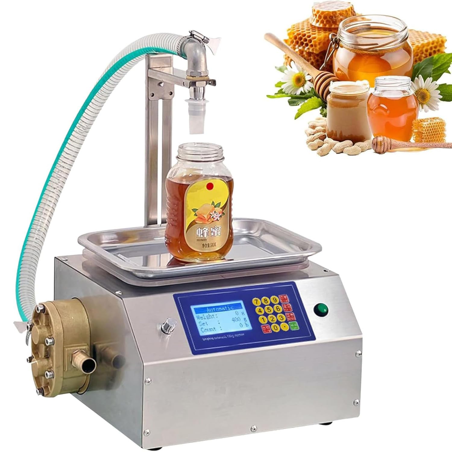 Macchina di rifornimento del miele, attrezzatura quantitativa automatica di imbottigliamento, capacità 20g-10000g, riempitrice di miele 7L/Min per sciroppo, olio, salsa e pasta