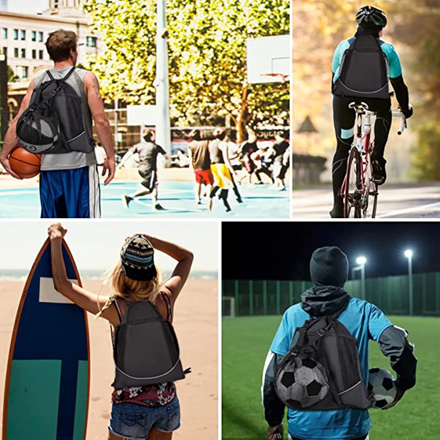 Sports Drawstring Backpack - Teen-Friendly Swim & Gym Bag, Ball Net Storage - Image 4