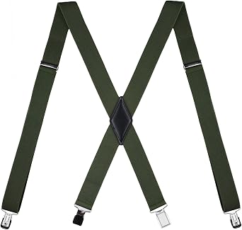 Mens Suspenders X Back Adjustable 1.4 Wide with Heavy Duty Clips