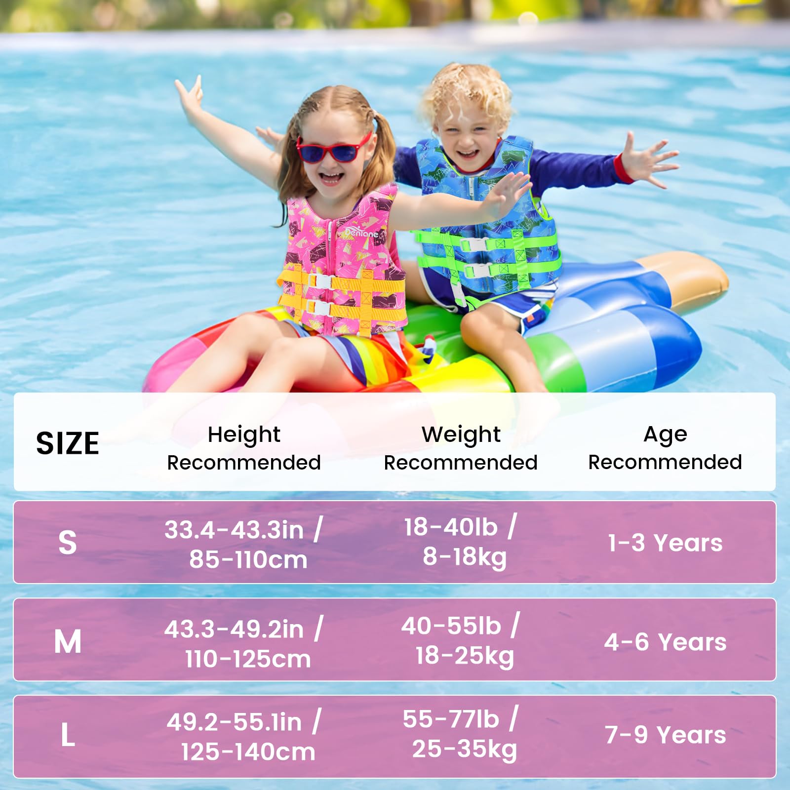 Giubbotto da nuoto per bambini in neoprene, costume da bagno per ragazzi e ragazze, costume da bagno per l'allenamento al nuoto con cinghie di sicurezza regolabili - Rosa S(1-3 anni)