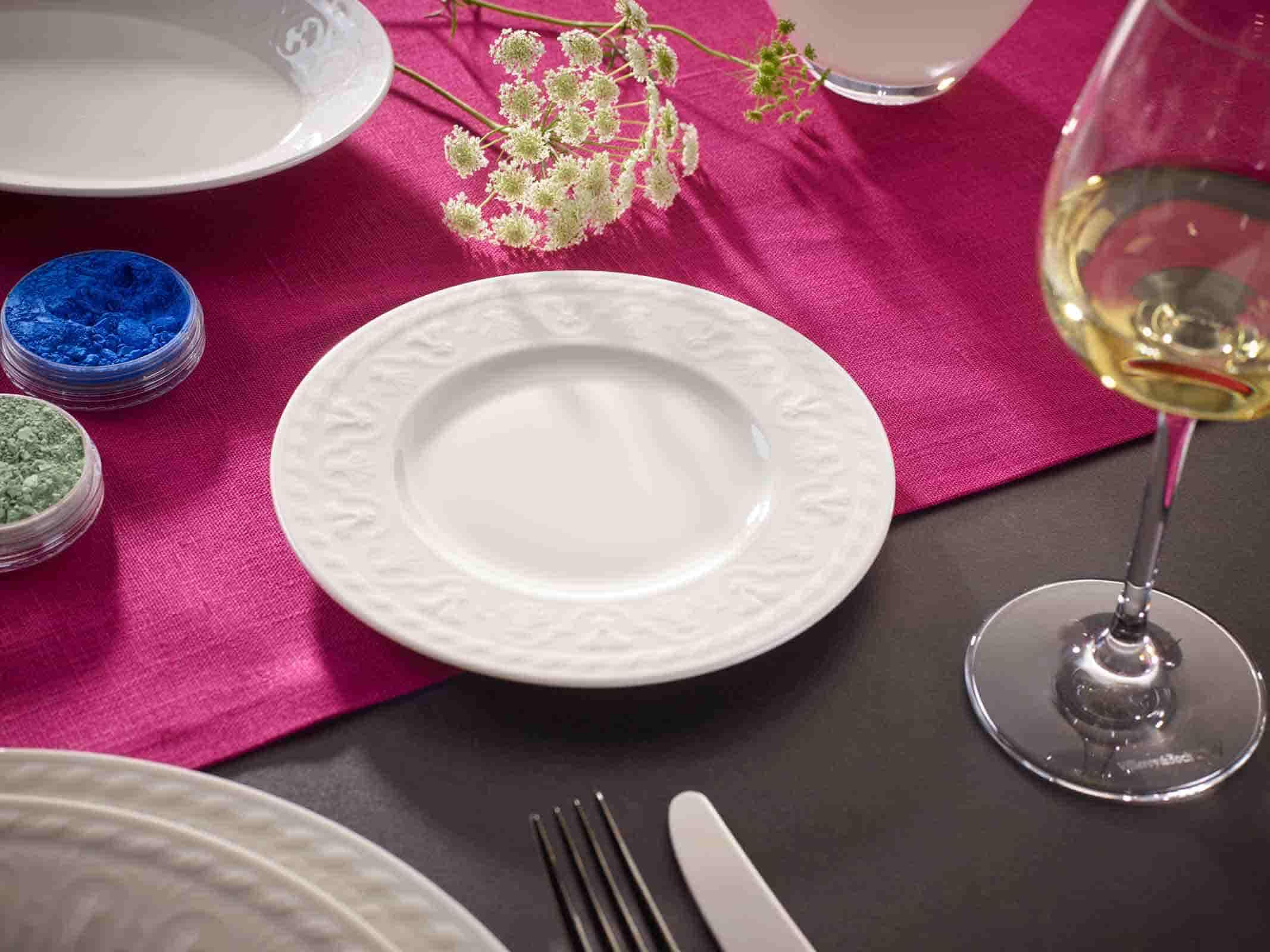 Villeroy & Boch Cellini Lot de 6 petites assiettes à pain Blanc classique avec relief antique en porcelaine de qualité supérieure Ø 18 cm
