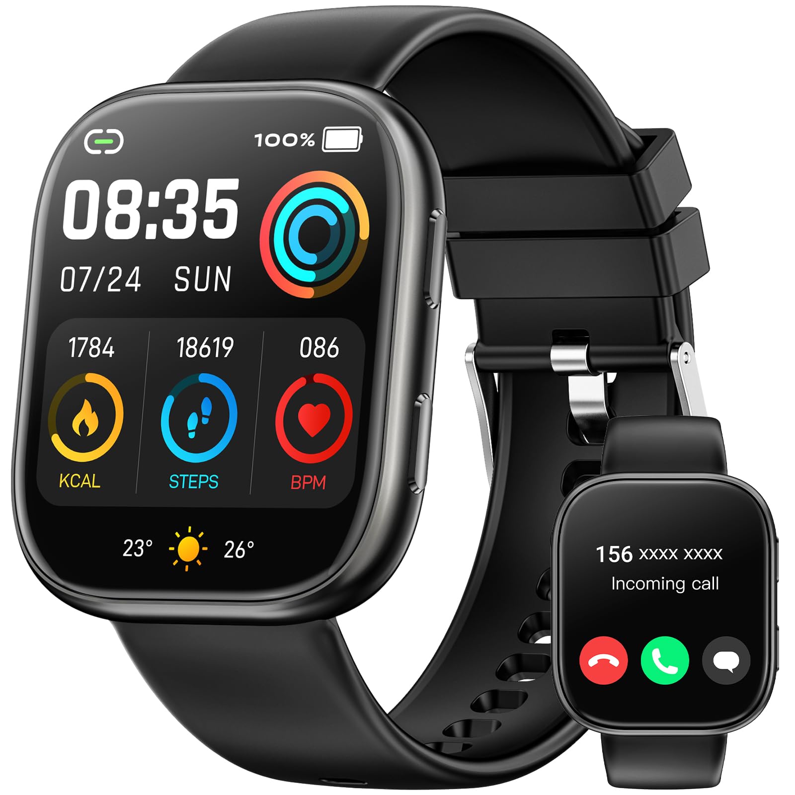 Mingtawn Montre Connectée Femme Homme avec Appel Bluetooth, 1.83'' HD Smartwatch pour 100+ Modes Sportifs, Fréquence Cardiaque, Sommeil, SpO2, IP68 Etanche Fitness Tracker pour iOS Android(Noir)