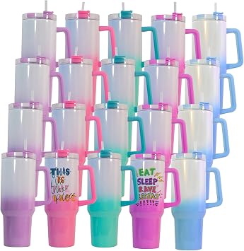 AGH 40 oz Sublimation Tumbler with Handle and Straw 20 Pack Stainless Steel Insulated Tumblers Blanks Water Bottle Travel Cups,Rainbow Gradient