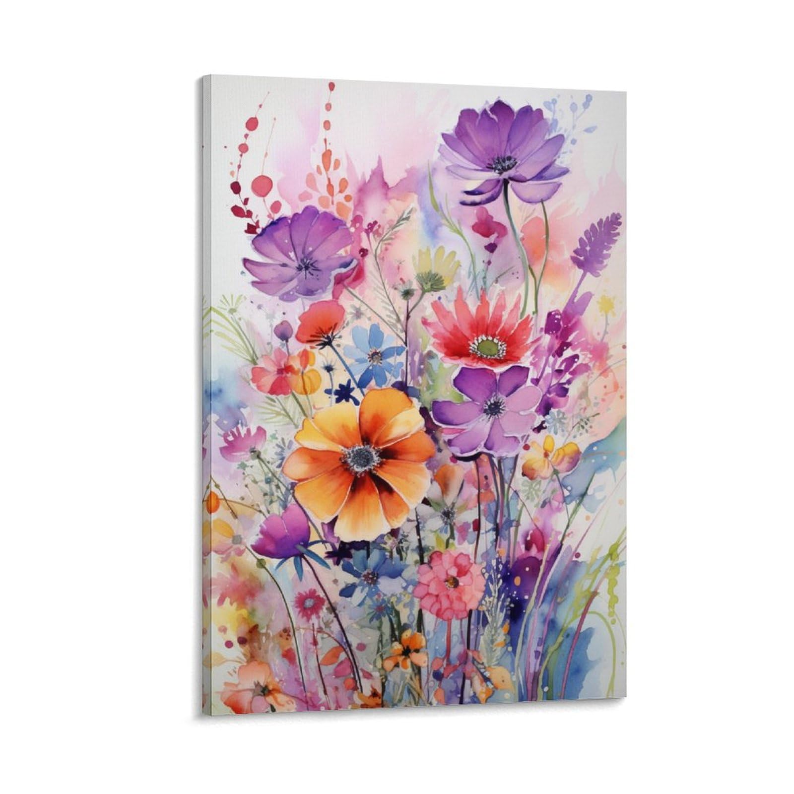 AEMYSKA Watercolor Flower Print Canvas Posters Rustic Flower Abstract Wall Decor for Living Rooms Bedroom Wall Art Artwork 16" Wx24 L(40x60cm)