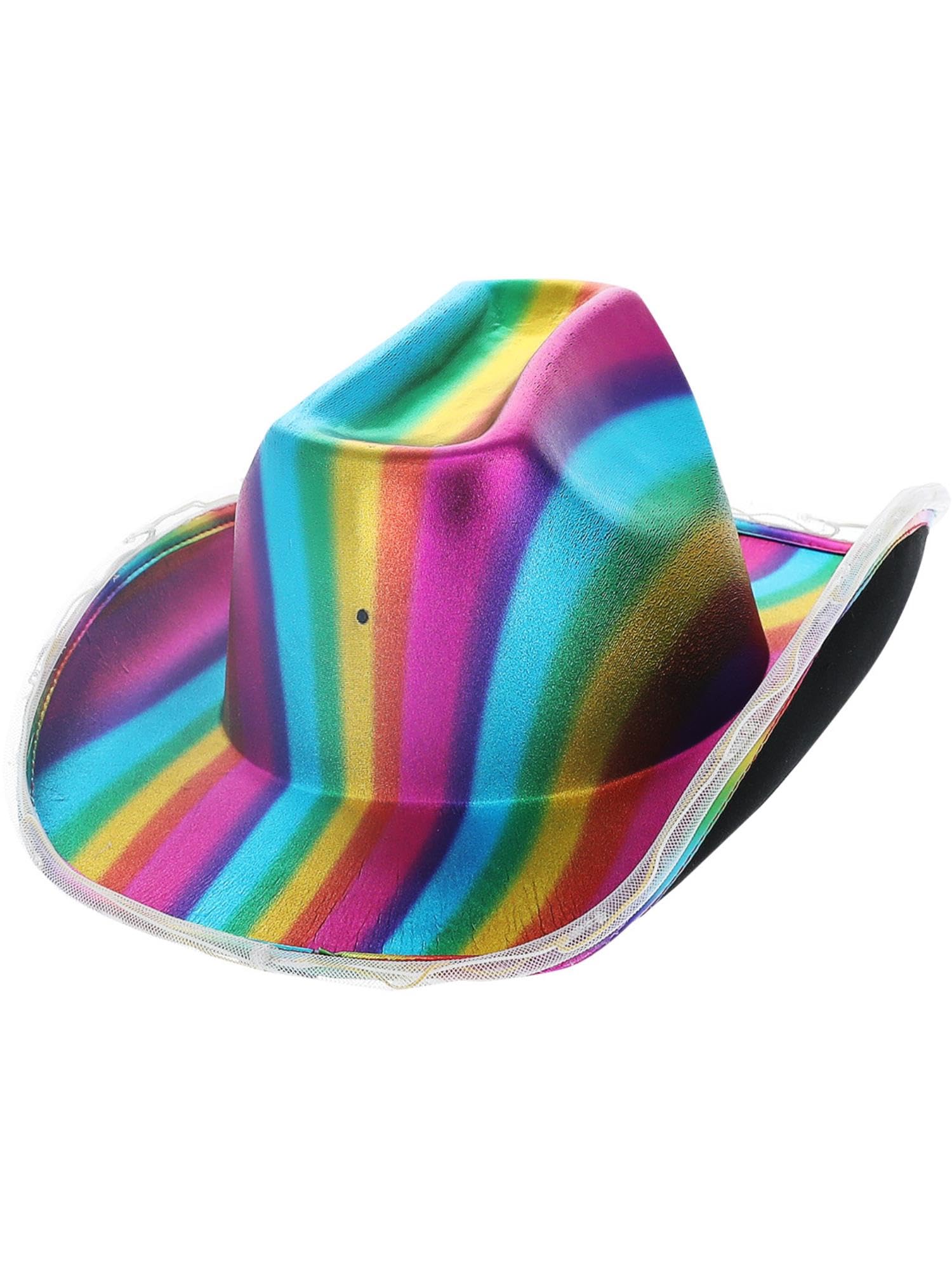 Smiffys LED Light Up Metallic Cowboy Hat, Rainbow, Party & Carnival Fancy Dress, Western Dress Up Hats