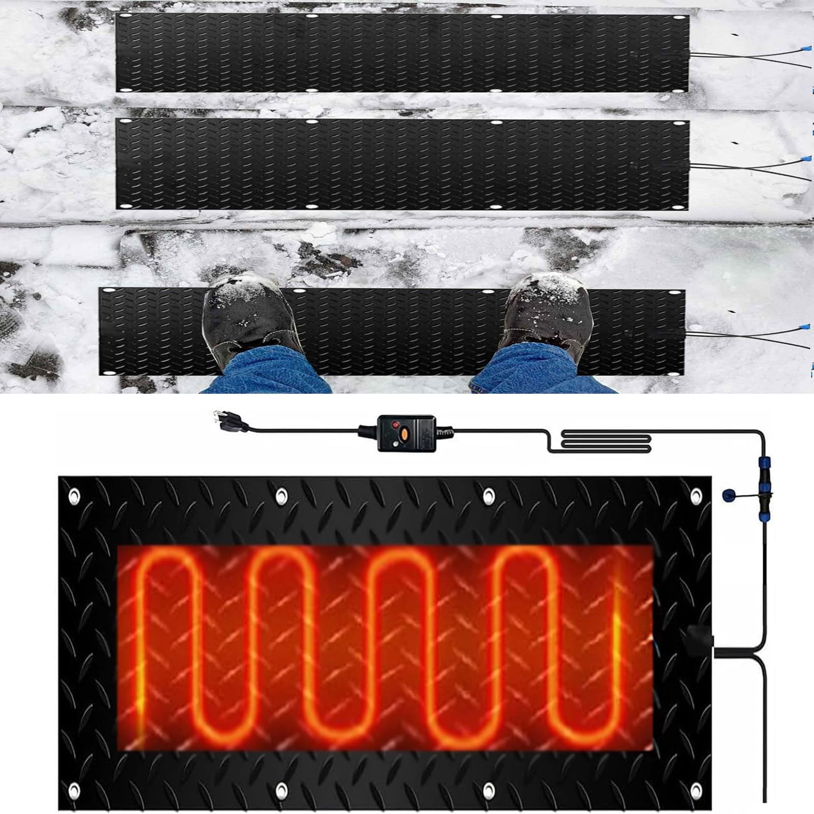 Tapis de fonte de neige for extérieur - Tapis de fonte de neige et de glace antidérapant en PVC avec cordon d'alimentation for l'hiver(30x60cmx1Pcs)