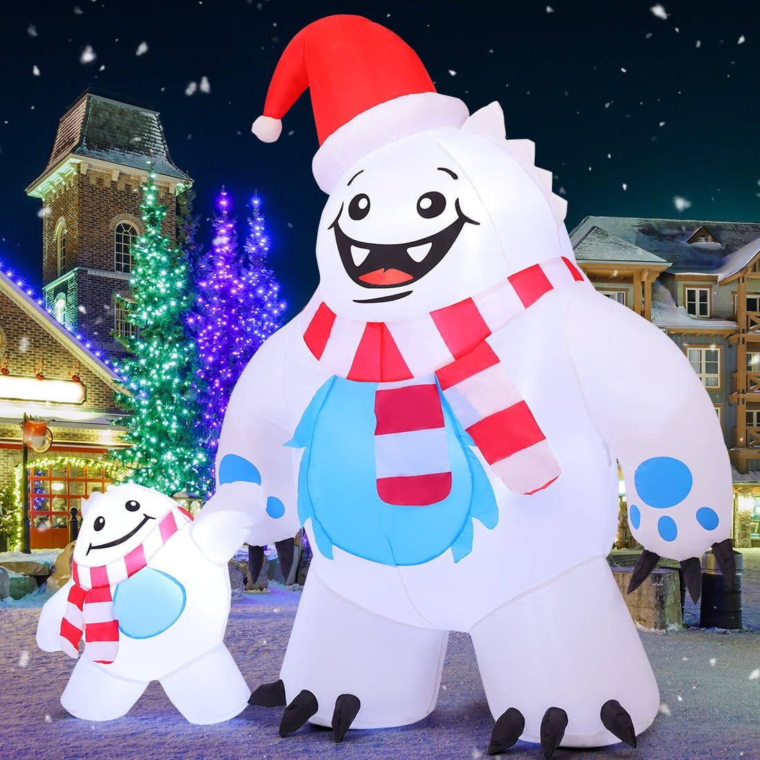 COMIN Bonhomme de neige gonflable de Noël avec une boîte, décoration de cour gonflable avec lumières LED intégrées pour les vacances, les fêtes, Noël, la cour, le jardin