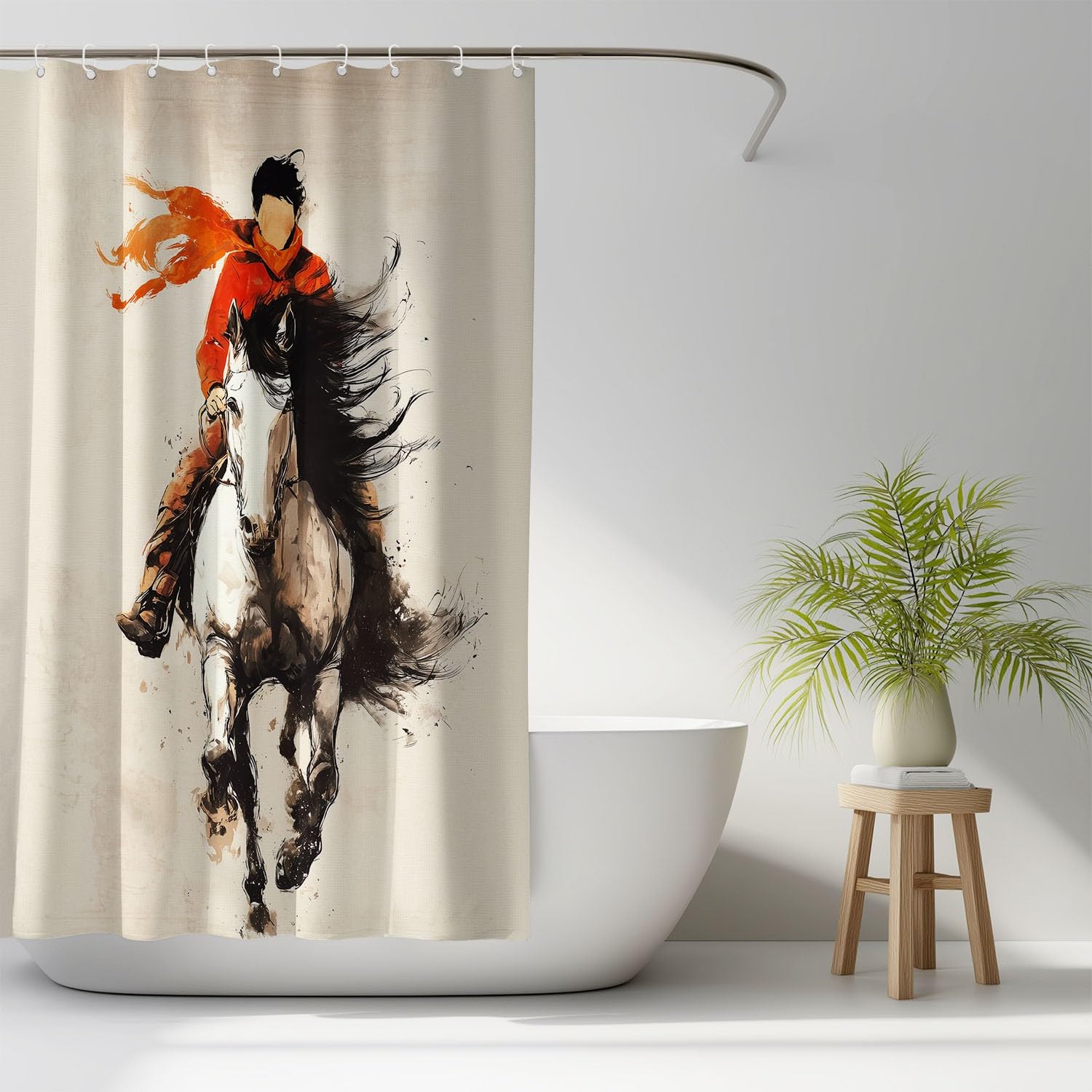 Generico Tenda da doccia Fantasia Cavallo Cowboy, Beige tenda da doccia Vintage per il bagno, tessuto in poliestere impermeabile con ganci 180 x 200 cm Per La Vasca Da Bagno Casa E Hotel Caravan