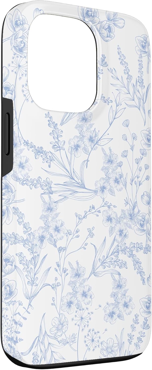 iPhone 13 Pro Cute Flowers Botanical Blue & White Toile French Pattern Case - Image 3