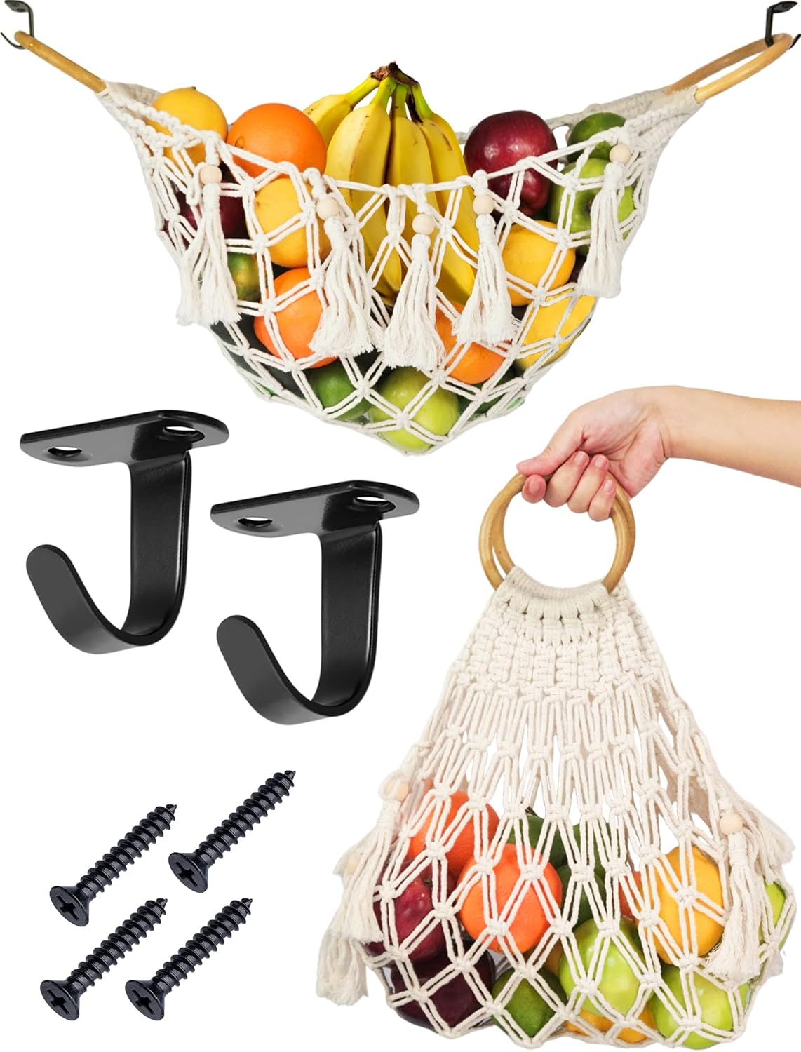 23" Macrame Fruit Hammock For Kitchen Under