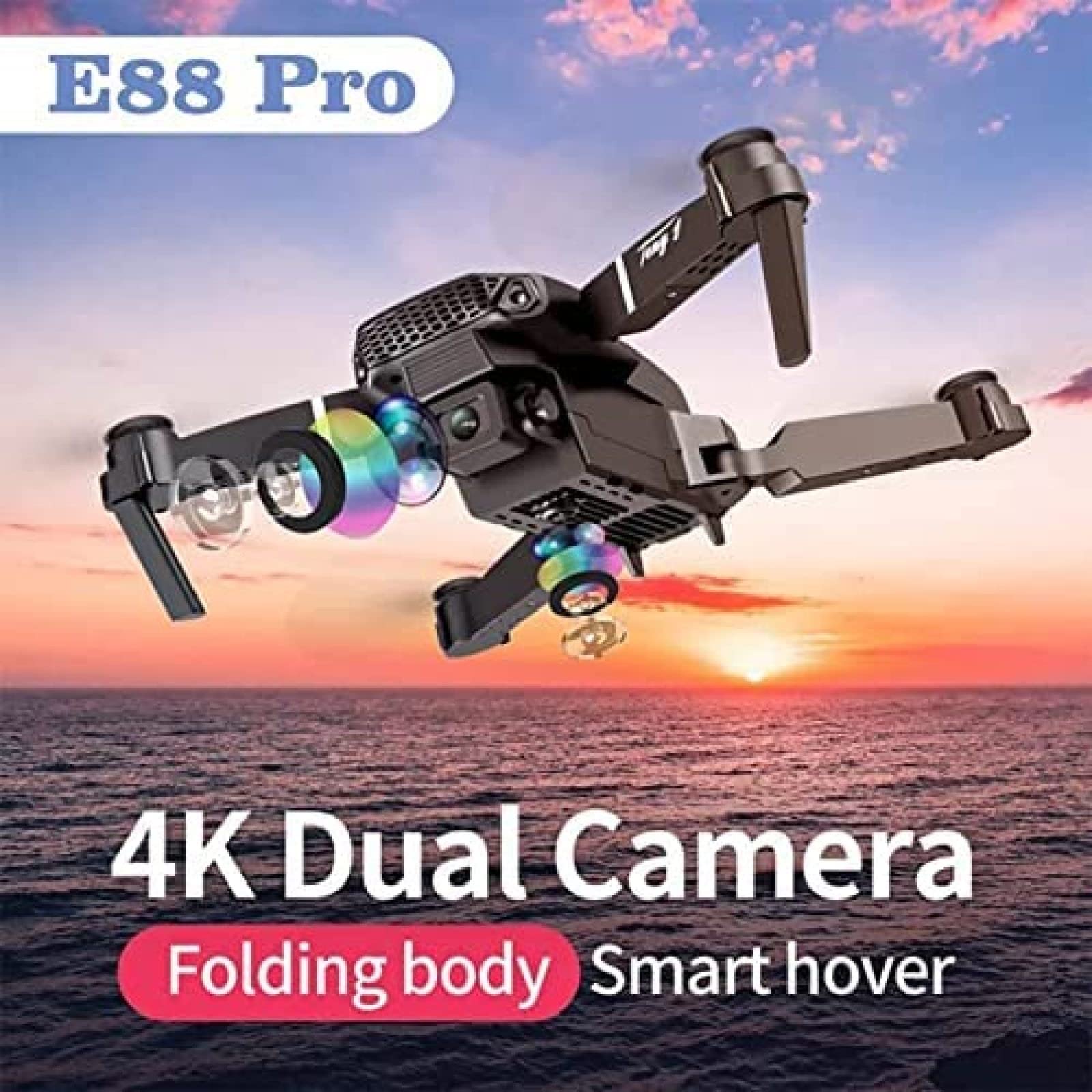 Dron 4K E88 Pro z kamerą 4K HD dla dorosłych i dzieci, zdalnie sterowany quadkopter FPV na żywo dla początkujących, składany zdalnie sterowany quadcopter helikopter, zabawki dla dzieci, 2 ba