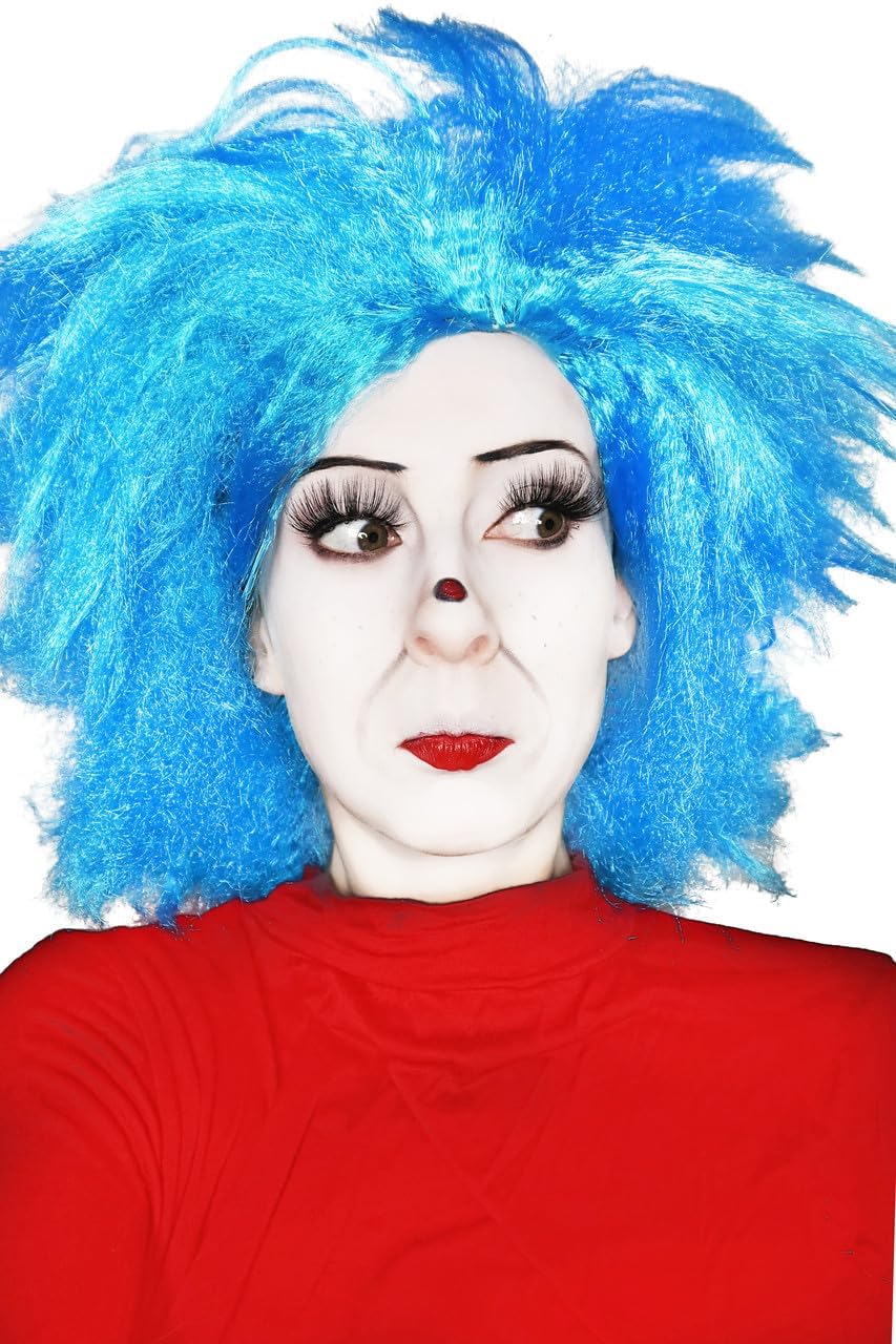 ALLAURA Compatible with Thing 1 & Thing 2 Wig – Funky Blue Wig for Men & Women – Crazy Hair Costume Accessory for Bim, Ben, Rick-Inspired Cosplay, Halloween, Seuss Characters, One Size Fits All