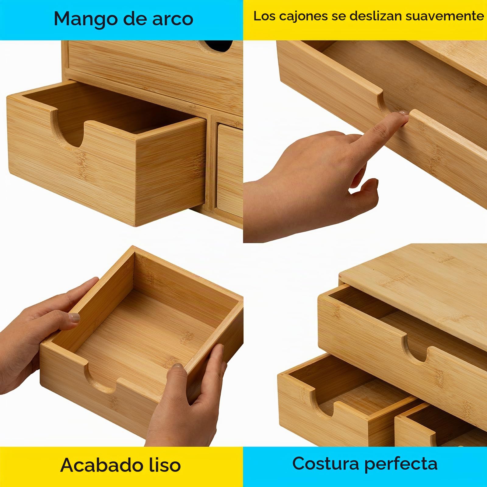 MEEDEN Organizador de escritorio con 3 cajones: caja de bambú para cajones, organizador de escritorio para oficina, hogar y artículos de baño