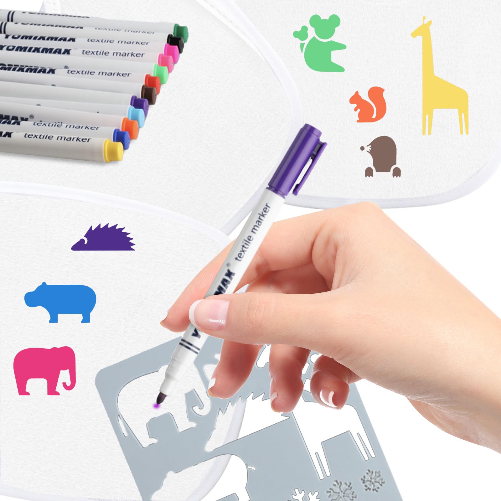 12 szt Śliniaki do Malowania na Babyshower Przyjęcie | Białe bawełniane śliniaki z 12 pisakami i 5 linijkami, wodoodporne, na babyshower, przyjęcia, chłopiec/dziewczynka