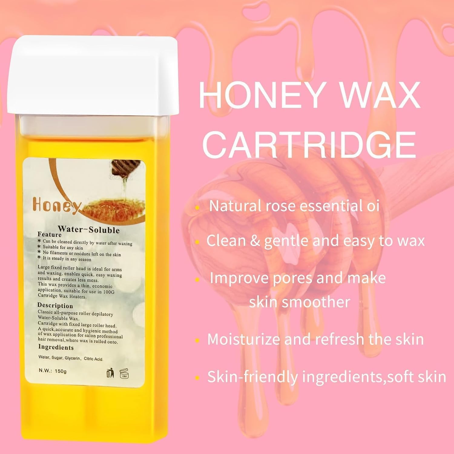 Roll on Wax Kit, Enthaarungsset, Waxing Set mit 50 Stück Vliesstreifen für Wachs, 150 ml Wachskartuschen, Roll on Wachs Roller Kit, Wax Roller für Volle Körper Haarentfernung
