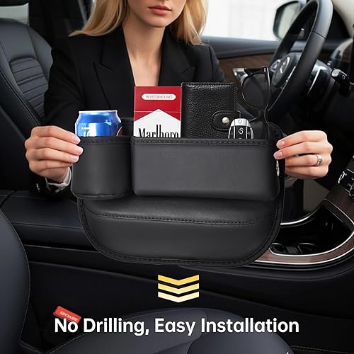 Miniatura 6 de Paquete de 2 organizadores de asiento de automóvil, organizador de cuero para asiento de automóvil con soporte para tazas, accesorios de