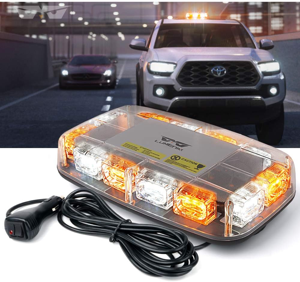 LUMENIX36LED Roof Top Mini Strobe Light with Magnetic Base, High Bright Emergency Safety Warning LED Flashing Strobe Light Bar for Snow Plow, Trucks, Construction Vehicles(Amber/White)