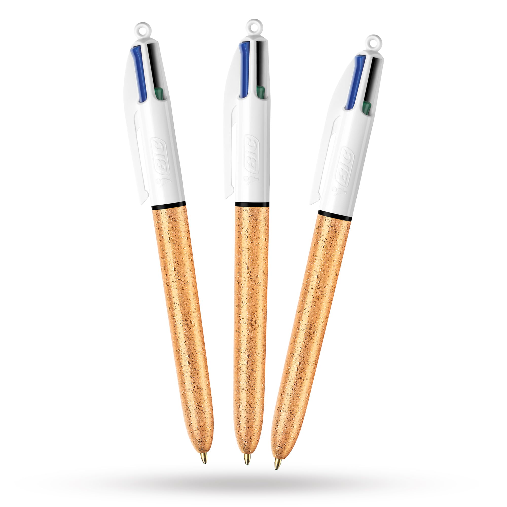 BIC 4-Colour Champagne Pens Multi Pen Retractable Frosted Gold Barrel Design Multicolour Pen With Four Assorted Vibrant Inks Multi Coloured Pens All in One for School Office (Pack of 3)