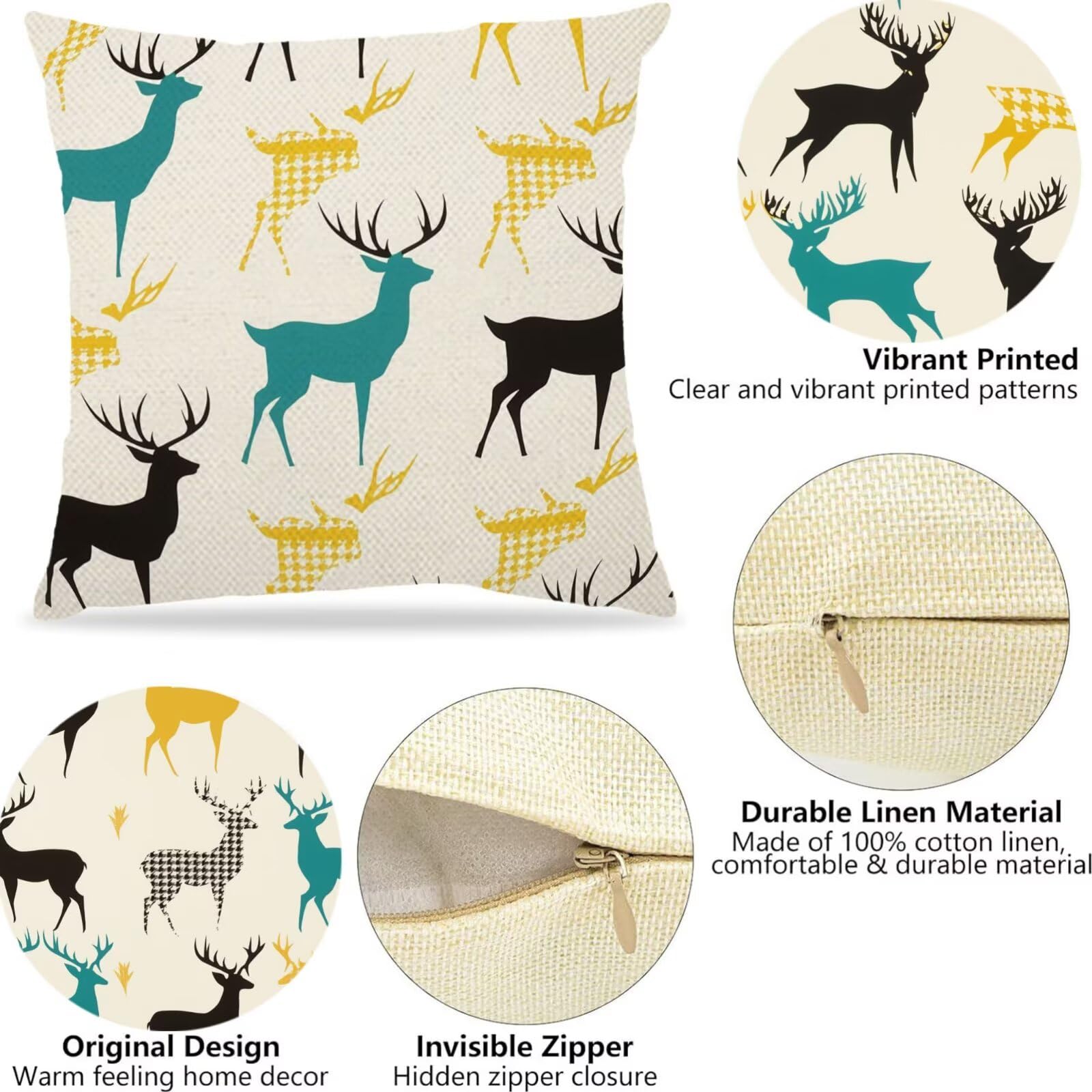 Cuscini Per Divano 60x60cm Set di 4 Cuscini da Esterno Divano Modello Cuscino Esterno Decorativo in Piazza Estate Lino Impermeabile Cuscino Outdoor Pillowcase, Decorazione Del Giardino Cervo N-1