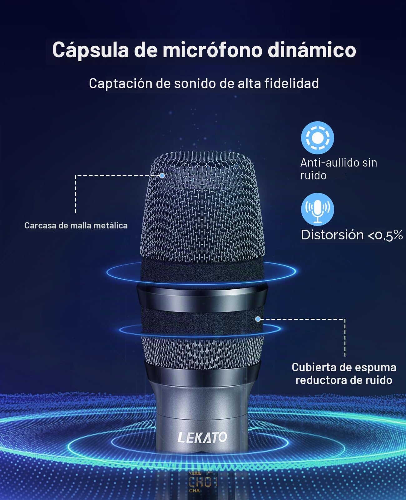 LEKATO Micrófonos inalámbricos de Metal de 2,4 GHz Micrófono de Canto Recargable Micrófono de Mano inalámbrico Dual hasta 30 Horas de Tiempo de ejecución Juego de micrófonos de Karaoke