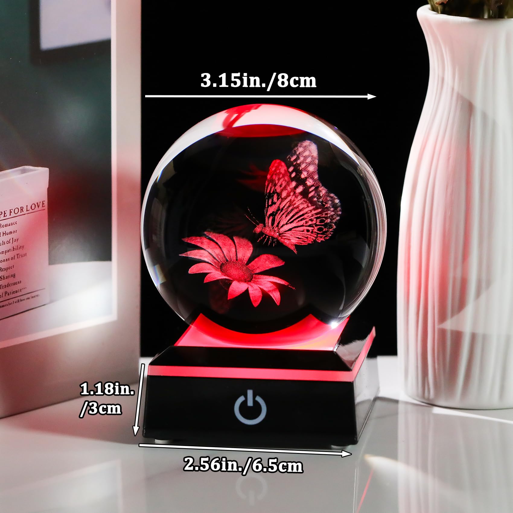 Arikyrist Figura de mariposa de cristal 3D con base LED, regalos de mariposa láser para mujeres y hombres, estatua de mariposa de cristal, luz nocturna para Navidad, cumpleaños, decoración del hogar