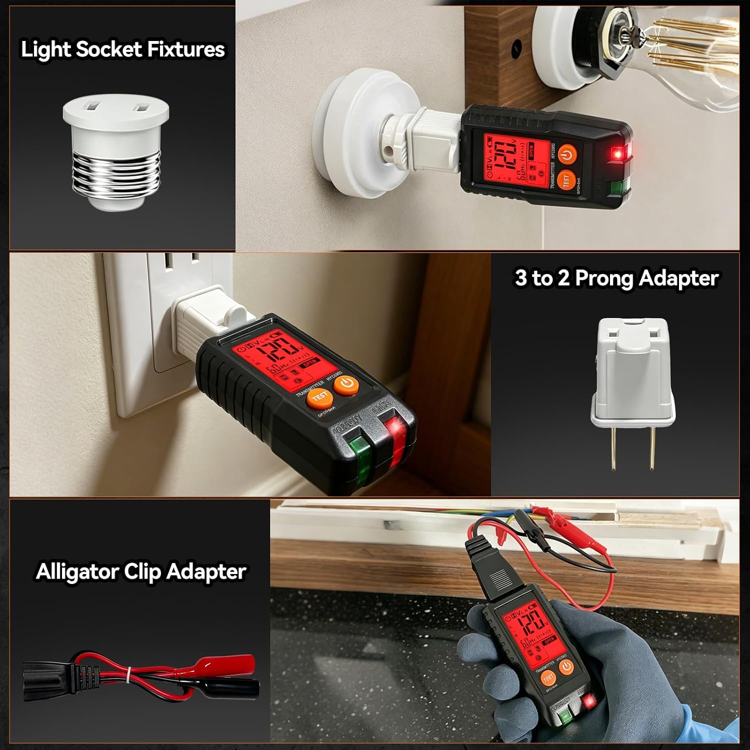 Circuit Breaker Finder with LCD Display & Flashlight, GFCI Outlet Tester,NCV Non-Contact Voltage Test, Electrical Tester, Adapters and Storage Case，Matte Black