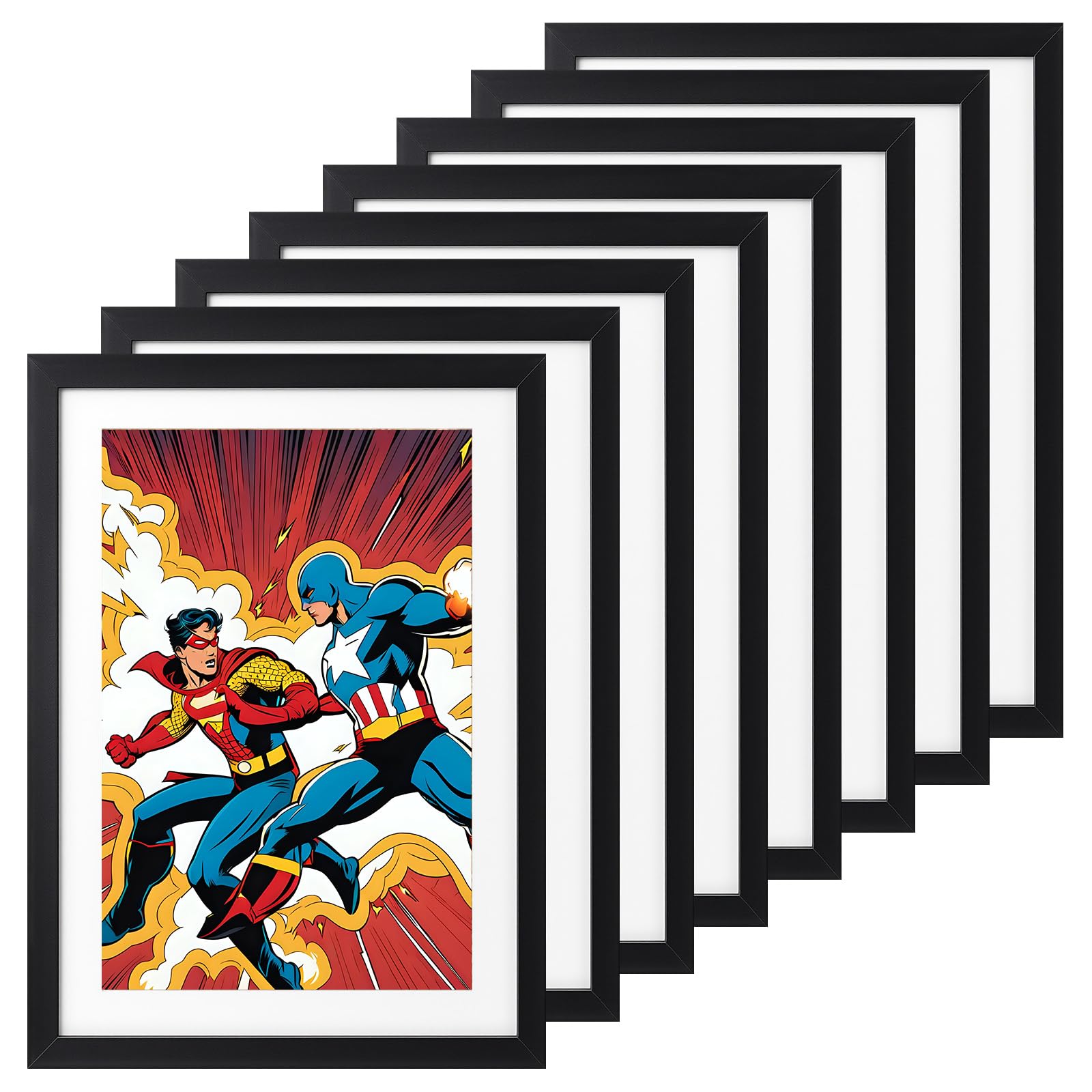8 Pcs Comic Book Frame, UV Protection, Comic Picture Magazine Frames Fits Current up to 8.26 x 11.69in, Wall or Tabletop Display with Spring Clips Installed Hangers, Black