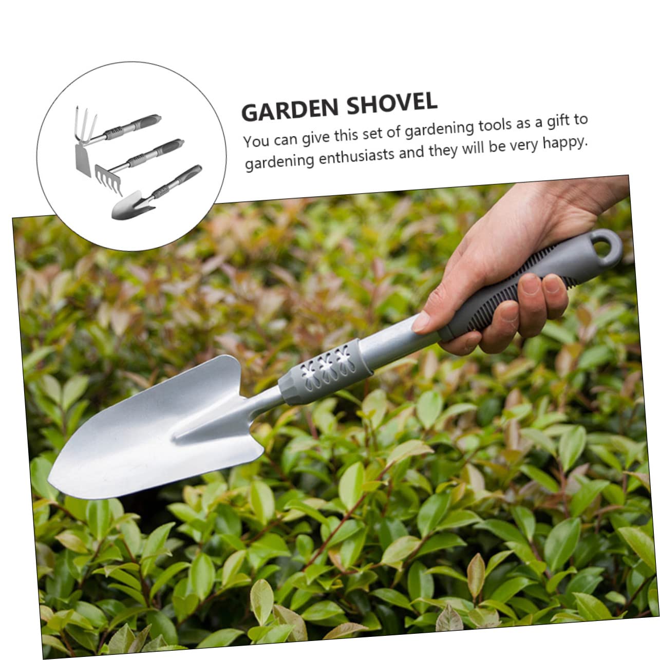GANAZONO Set Outils Jardinage Intérieur, Pelle de Jardinage Argentée 3 Pièces en Acier et PVC, pour Transplanter et Désherber