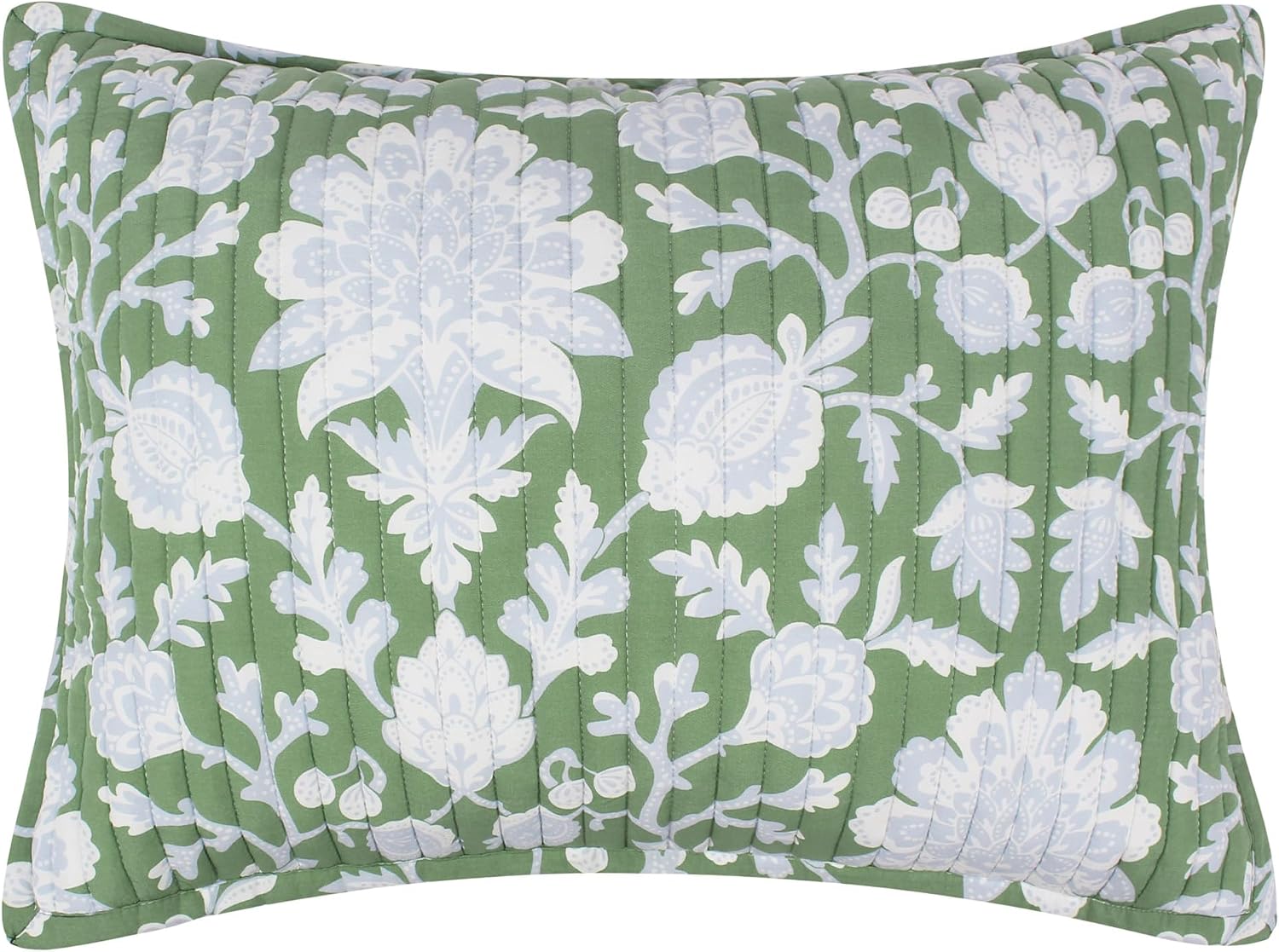 Levtex Home - Evelyn Jacobean Floral Quilt Set - Full/Queen Quilt and Two Standard Shams - Jacobean Floral - Green, Blue, White - Quilt (92x96in.) and Shams (20x26in.) - Reversible - Rayon/Cotton