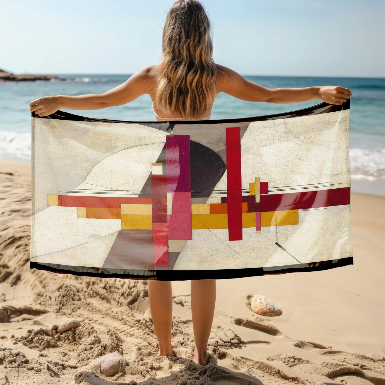 Telo Mare Microfibra 210x230 Geometria Marrone Rosso Telo Spiaggia Grande Antisabbia,XXL Asciugamano Mare, Asciugatura Rapida, Stuoia Spiaggia Leggero E Portatile