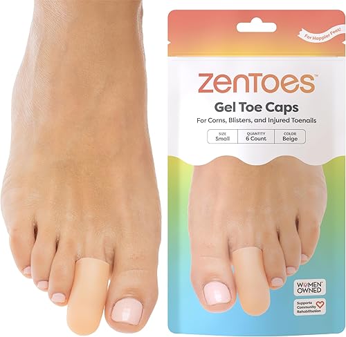 ZenToes Paquete de 6 protectores de gel para los dedos de los pies, amortigua y protege para proporcionar alivio de uñas perdidas o encarnadas, Beige