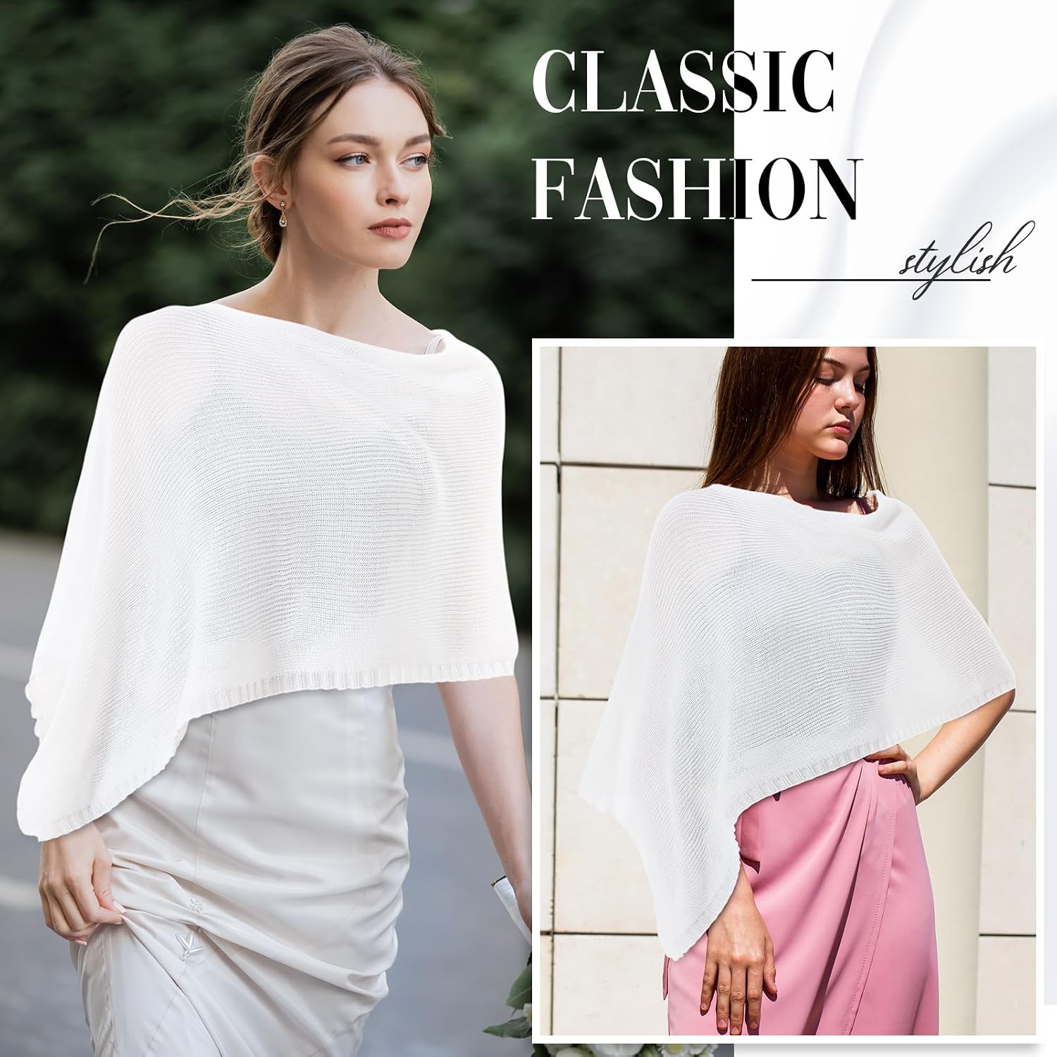 Chicingyou Women Sheer Poncho Shrug Winter Sheer Blouse Top Acrylic Lightweight Poncho Bolero for Evening Dress