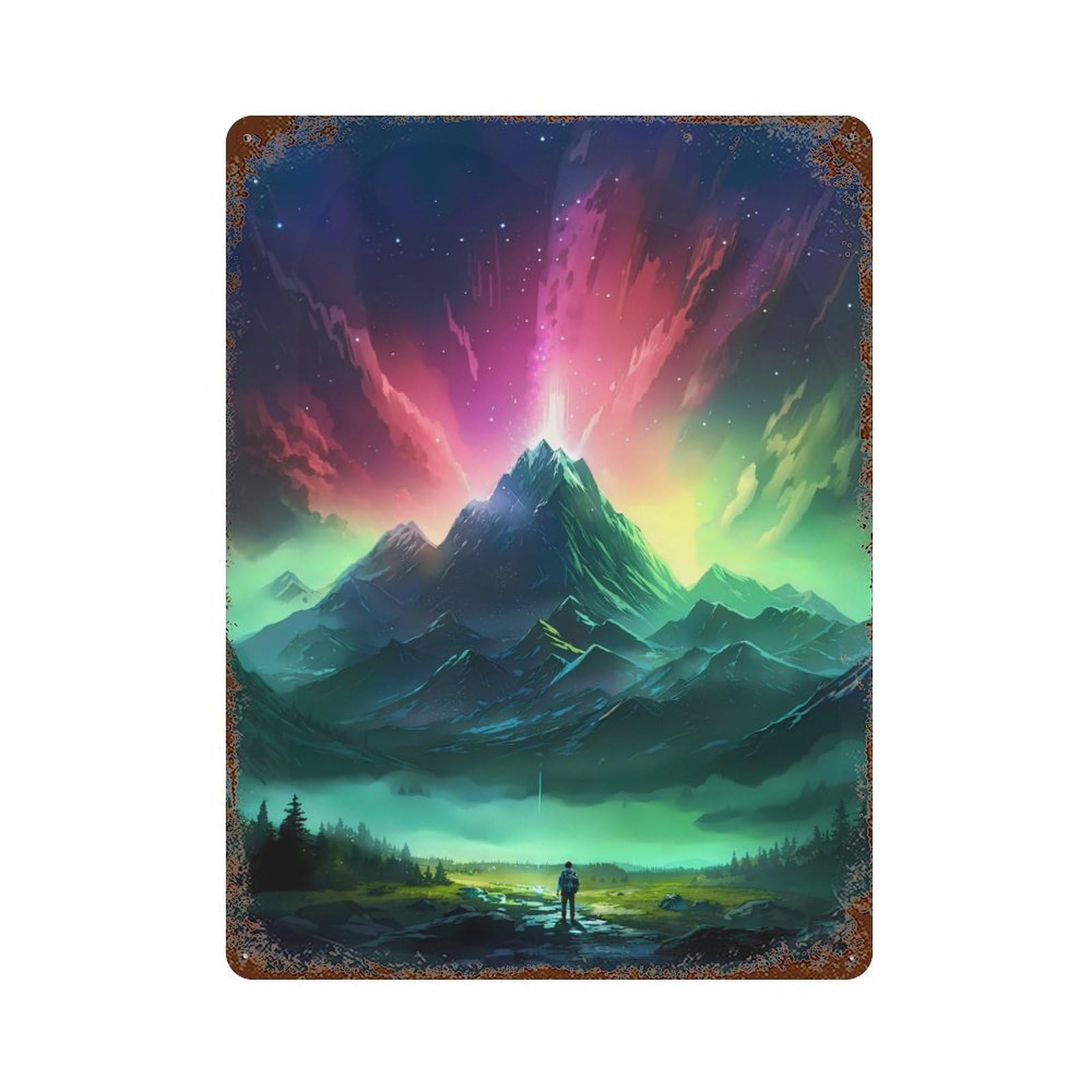 Cosmic Mountain Adventure Vintage Wall Sign 15.7"x11.8", Rust Effect Metal Decor for Basement, Hobby Room And Garage Decor
