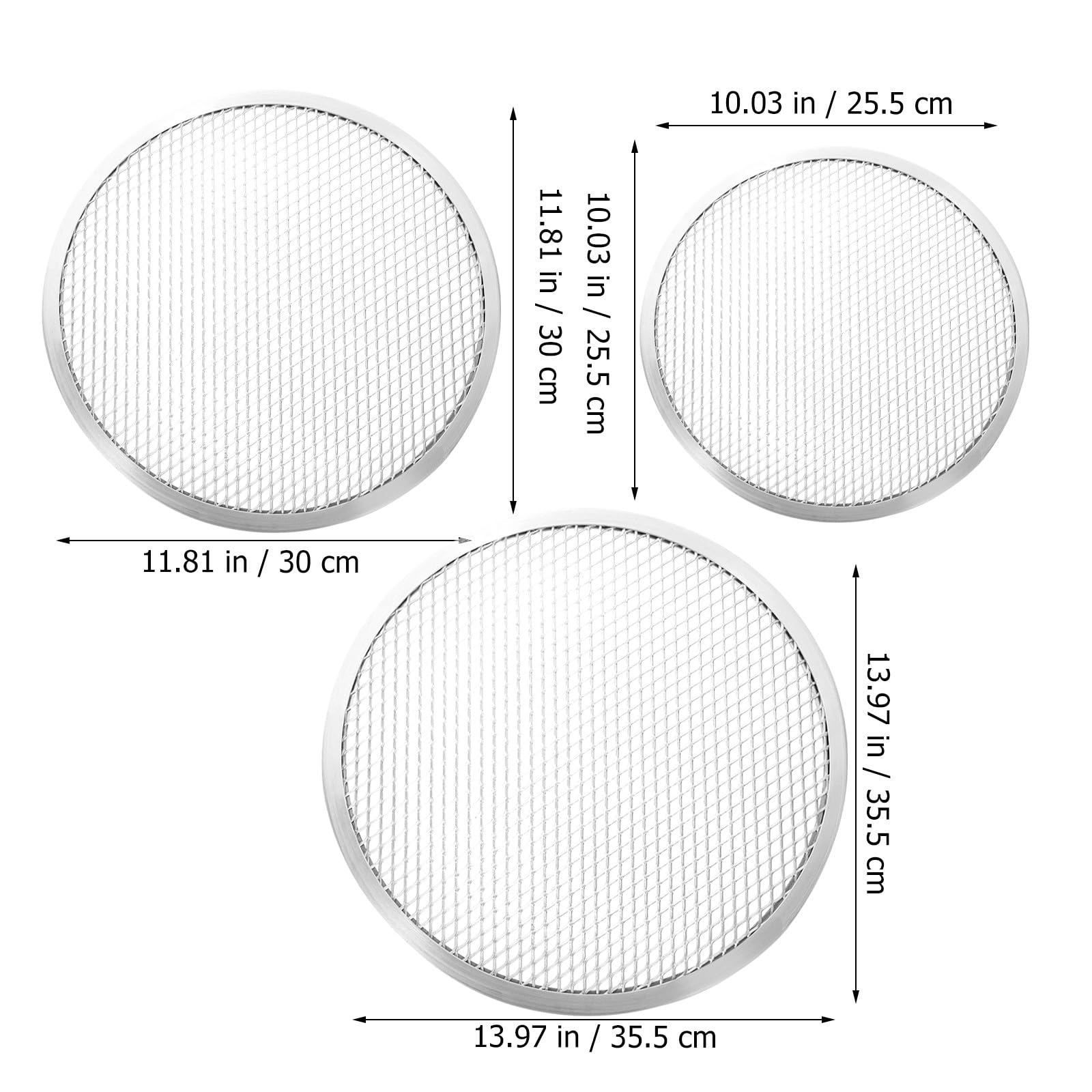 Bandejas para Pizza Resistente y Apto para Horno de Juego de 3 Malla Perforada Tamaños 10, 12 y 14 Pulgadas para Hornear Diario y Diversas Necesidades