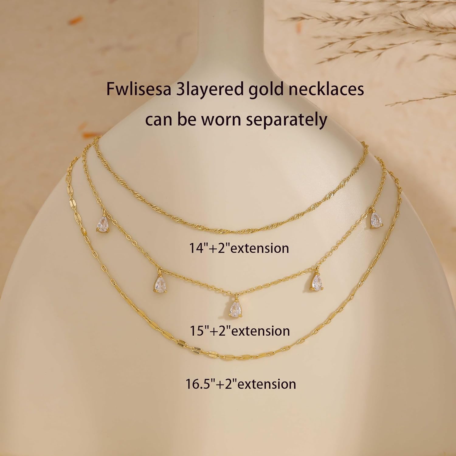 Fwlisesa Layered Necklaces for Women, Dainty Gold Necklace Stack 14k Gold Plated Layering Cubic Zirconia Choker Necklaces for Women Trendy Simple Layered Gold Necklace Set Fashion Jewelry - Image 4